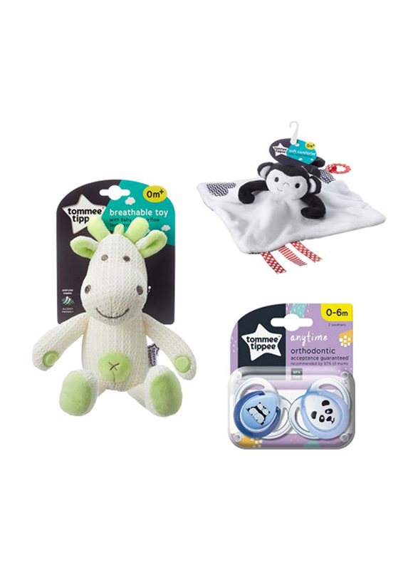 

Tommee Tippee Anytime Panda Soother with Breathable Toy & Comforter, 4 Pieces, Multicolour