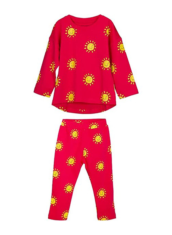 Aiko Cotton Cute Eternal Smile Long Sleeve Top & Pyjama Set for Baby Girls, 3-6 Months, Red