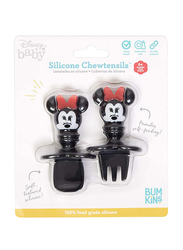 Bumkins Minnie Mouse Silicone Chewtensils, Baby Fork And Spoon Set, Black