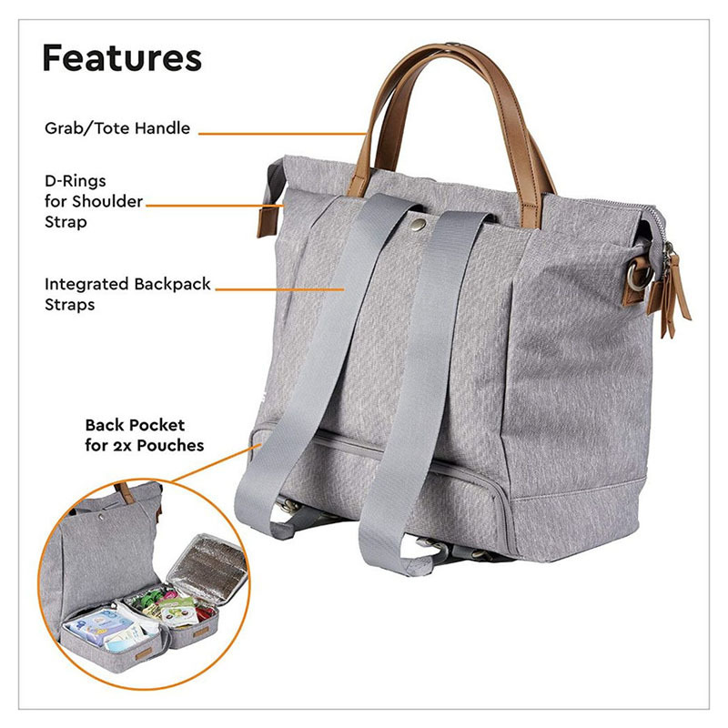 BaBaBing Erin Tote Changing Bag for Baby, Grey