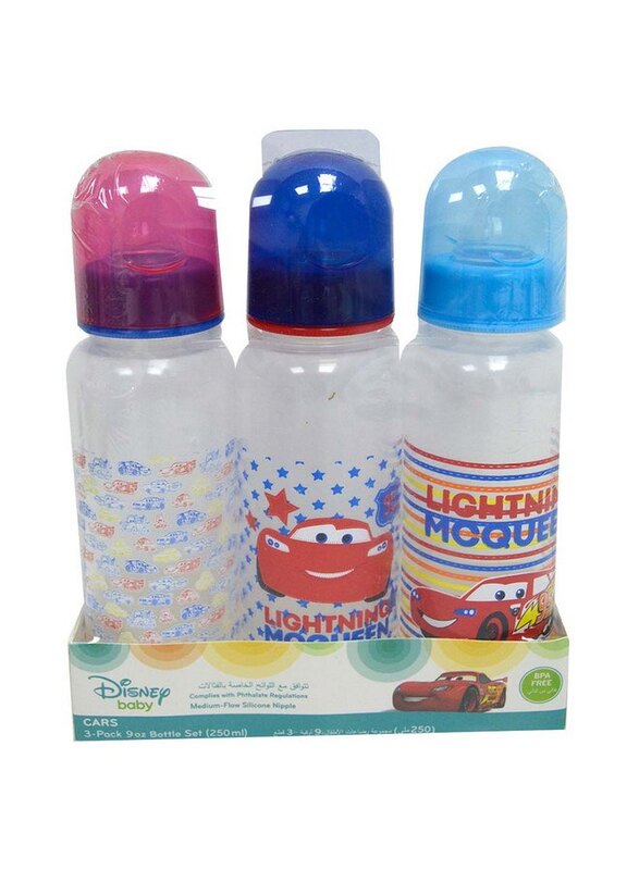 Disney Cars 9oz Baby Feeding Bottle Pack of 3, Multicolour
