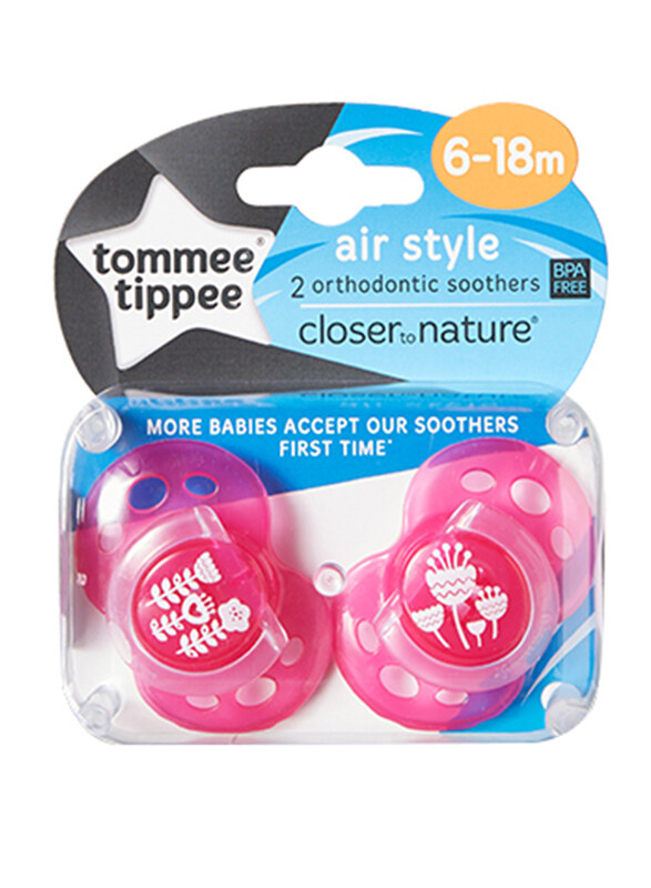 

Tommee Tippee Closer to Nature Air Soother for 6-18 Months, 2 Pieces, Pink