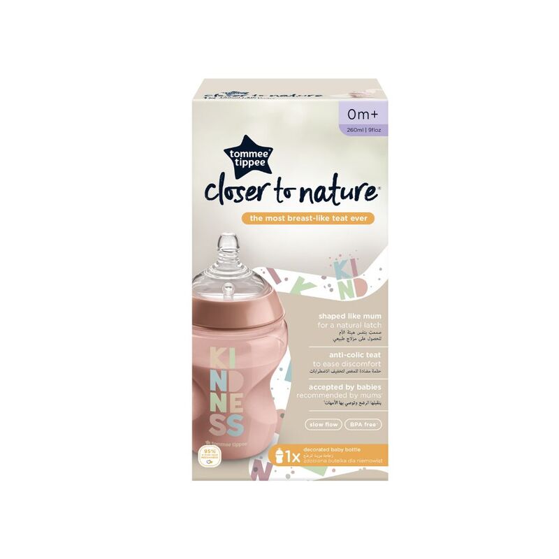 Tommee Tippee Closer To Nature Feeding Bottle, 260ml, Multicolour