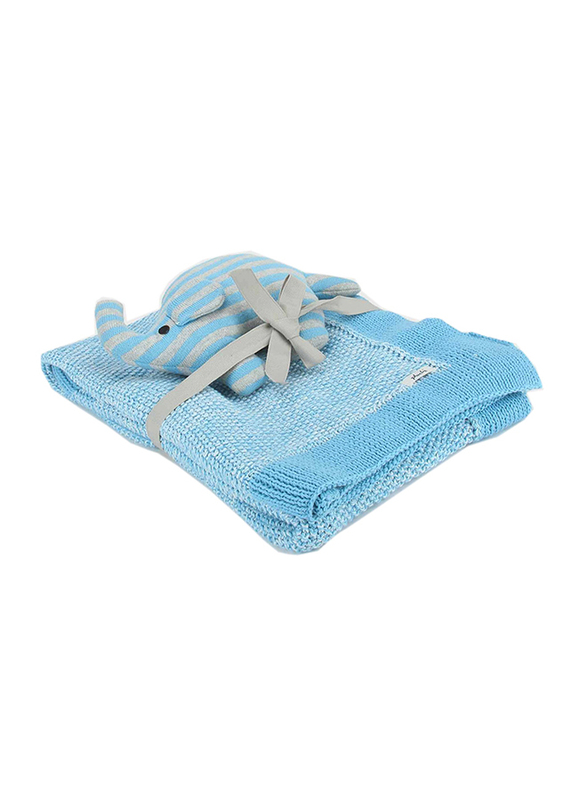Pluchi Noah Mini Blanket with Elephant Toy, Blue