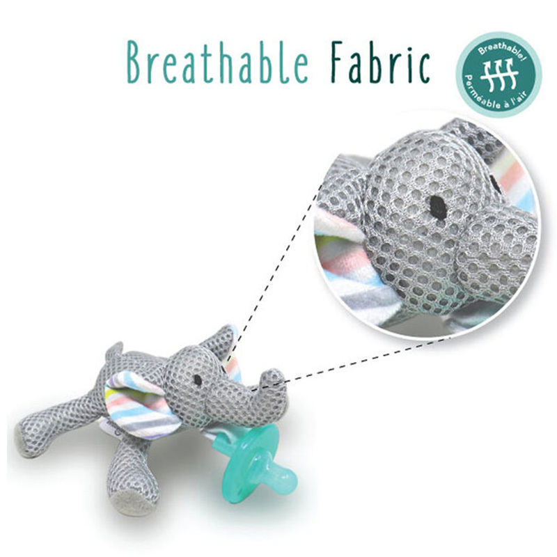 Babyworks Pacifier Friend Holder Plush Toy Elly Elephant, Grey