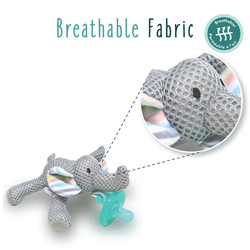 Babyworks Pacifier Friend Holder Plush Toy Elly Elephant, Grey