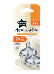 Tommee Tippee Baby Bottle Teat with Fast Flow for Ages 6+ Month, 2-Piece, Clear