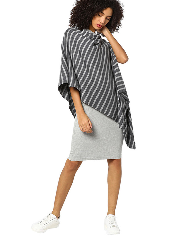 Pluchi Knitted Garnet Fashion/Maternity Poncho for Women, Grey