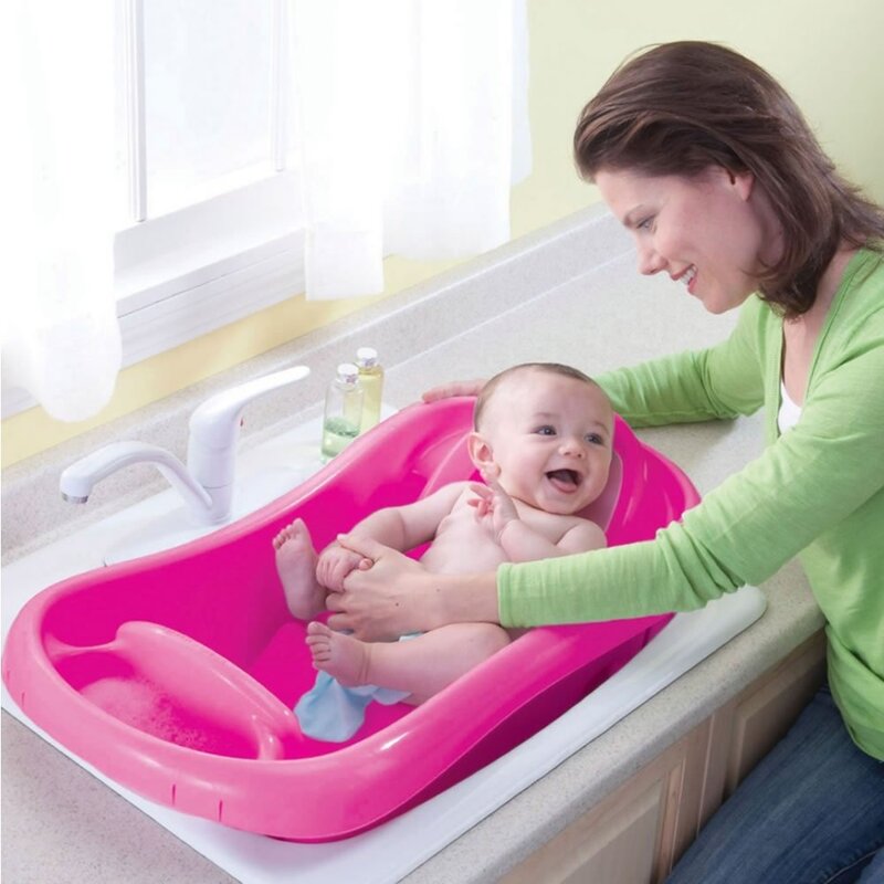 The First Year Sure Comfort Whale Sling Bath Tub for Newborn to Toddler, Pink