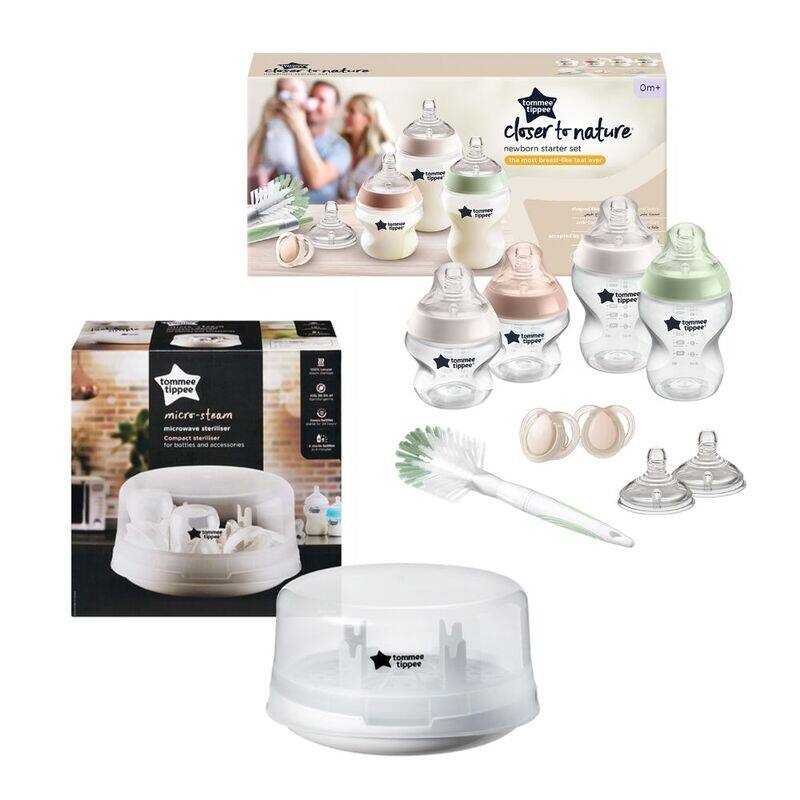 

Tommee Tippee Closer to Nature Microwave Steam Steriliser and Feeding Bottle Starter Set, Multicolour