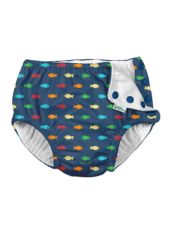 

Green Sprouts Snap Navy Fish Geo Swimsuit Diaper, 12 Months, Navy Blue
