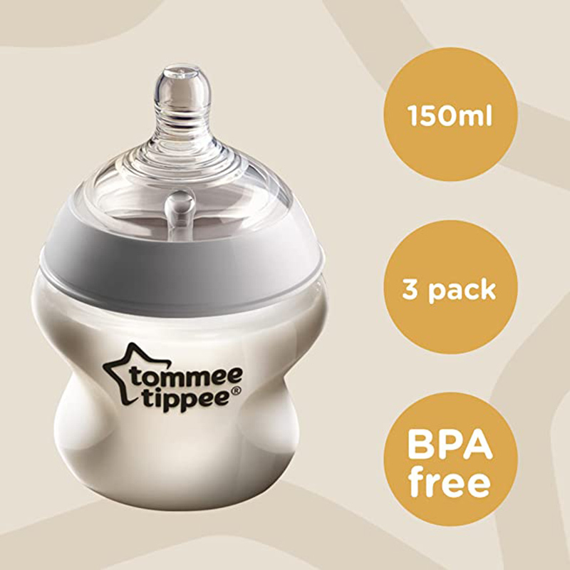 Tommee Tippee Slow-Flow Baby Bottles, 3 x 150ml, Multicolour