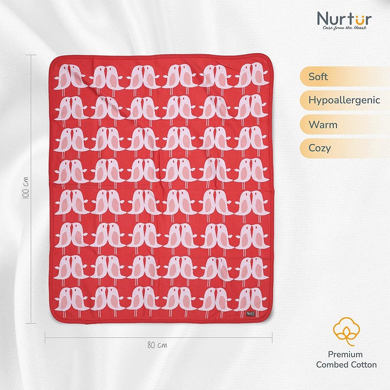Nurtur 100% Cotton Knitted Baby Blanket, Red/Pink