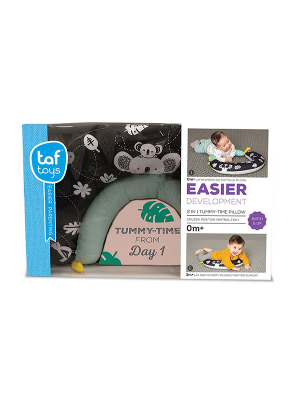Taf Toys 2-in-1 Tummy-Time Soft Baby Developmental Pillow, Black/Blue