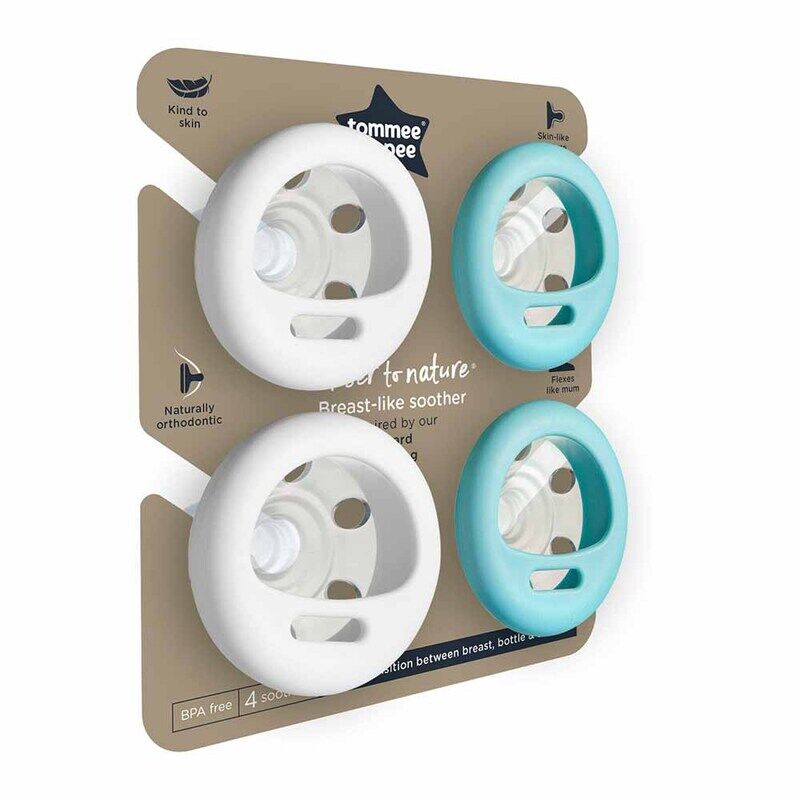 

Tommee Tippee Breast-Like Soother, 4 Piece, White/Blue