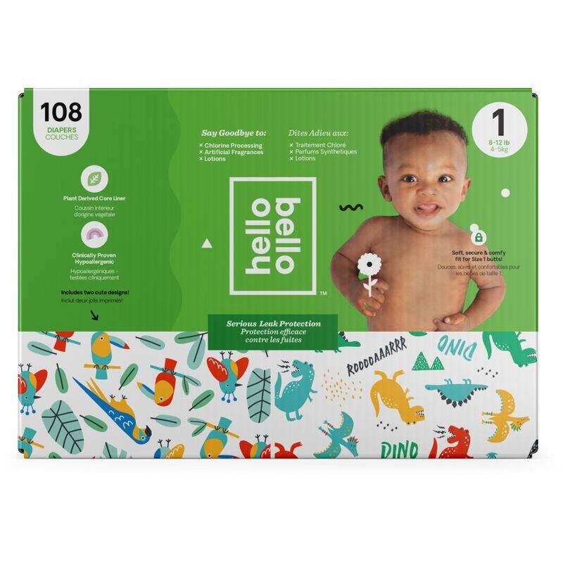 

Hello Bello Diapers Parrots & Dinos Boy, Size 1, 4.5 kg, 108 Count