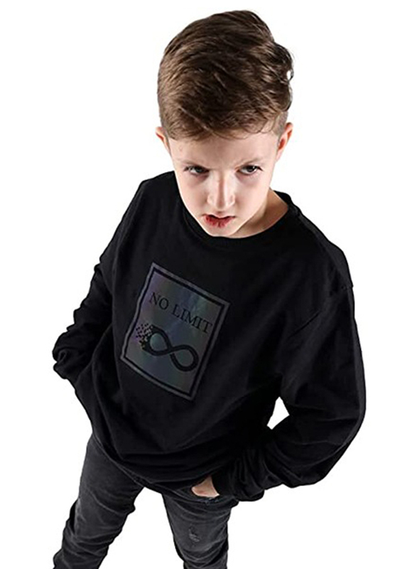Aiko Cotton No Limit Stylish Printed Long Sleeve T-Shirt for Boys, 5-6 Years, Black
