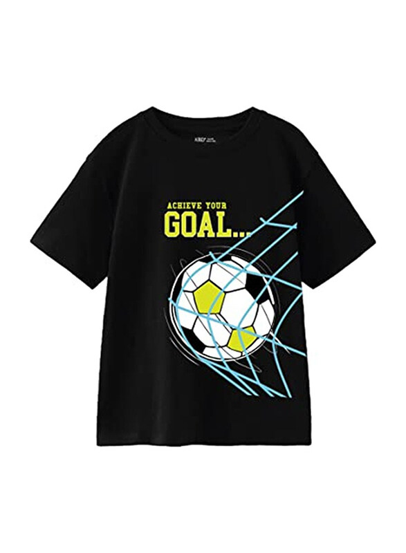 

Aiko Cotton Goal Stylish Printed Half Sleeve T-Shirt for Boys, 6-7 Years, Black