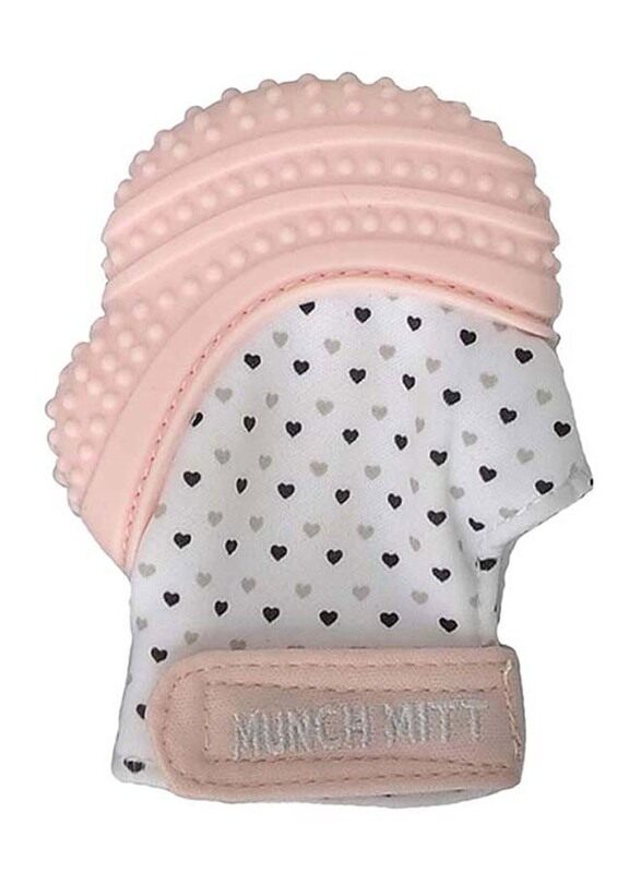 

Munch Mitt Teething Mitten Hearts, Pastel Pink, Pink