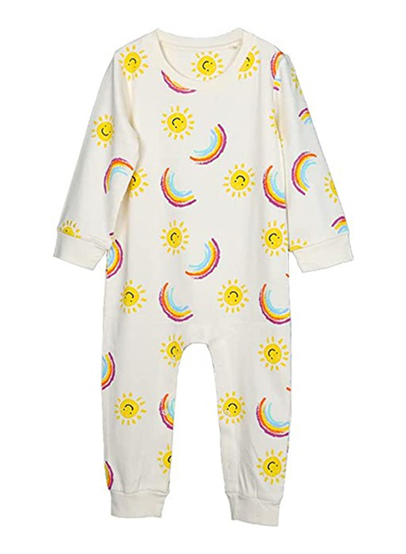 Aiko Cotton Ethernal Smile Sleep & Play Jumpsuit for Baby Girls, 3-6 Months, White