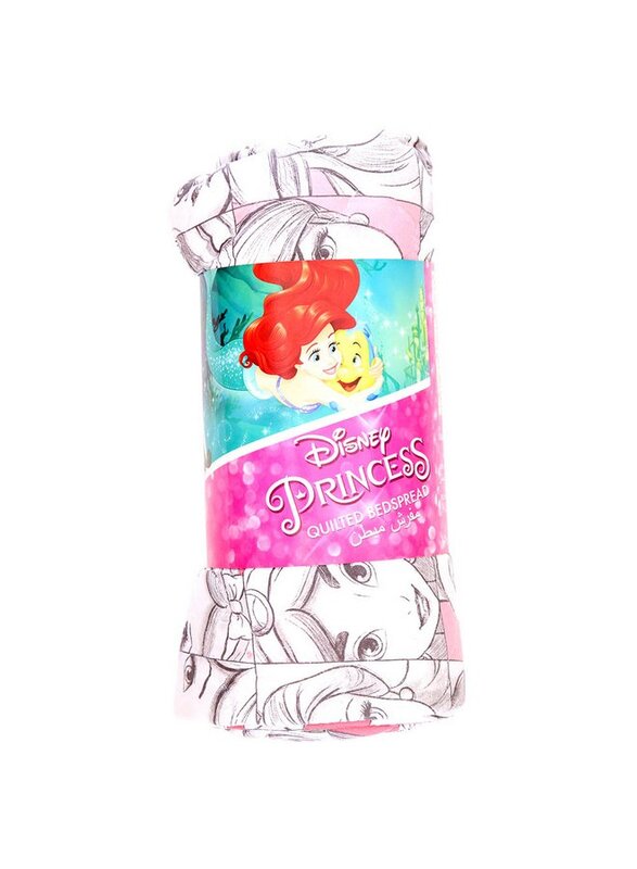 Disney Princess Quilted Bedspread Kids Bed Sheet, 150 x 200cm, Pink/White