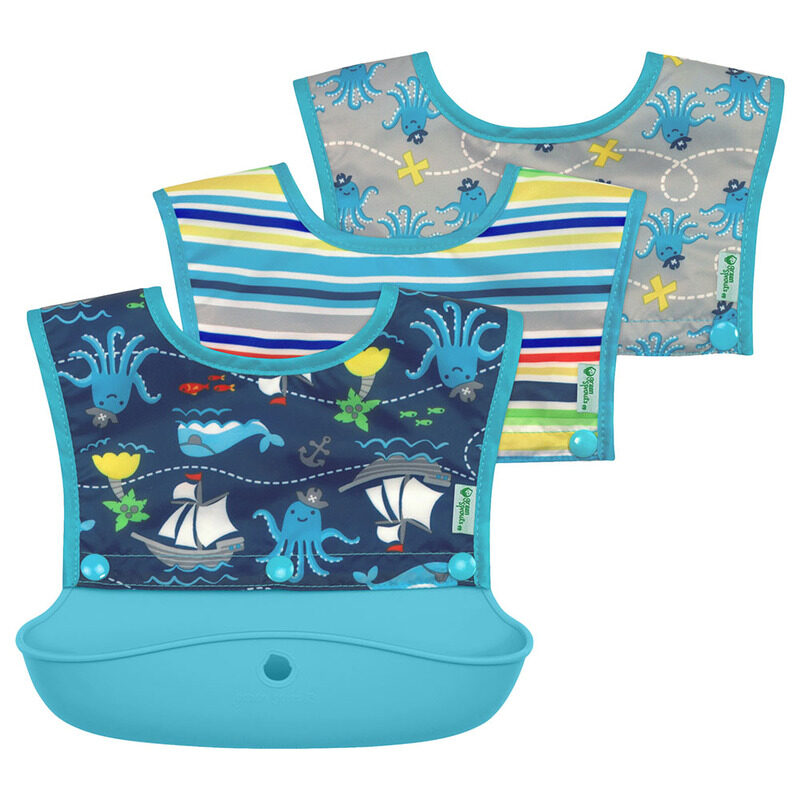 

Green Sprouts Snap & Go Silicone Bib Set, 4 Pieces, Aqua Pirate