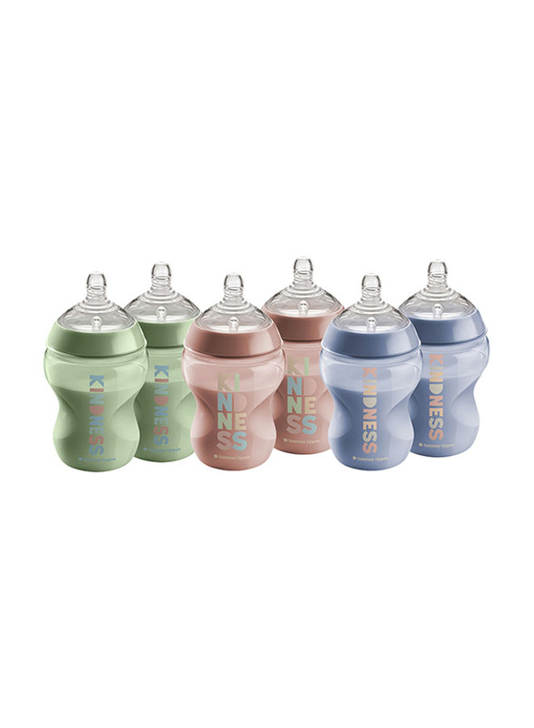 Tommee Tippee Closer To Nature Be Kind Bottles for Ages 0+ Month, 6 x 260ml, Multicolour