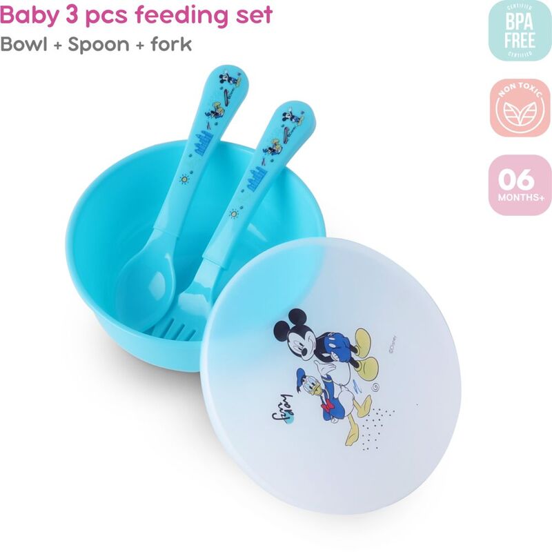 Disney Mickey Mouse Baby Feeding Bowl, Fork & Spoon Set Blue