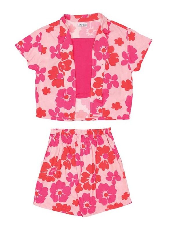 

Aiko 3 Piece Girls Crop Top Jacket & Shorts Set, 6-7 Years, Pink