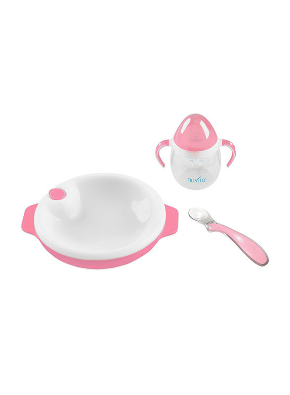 

Nuvita Weaning Set with Warmplate, Silicone Spoon & Training Cup for Ages 6+ Years, Pink