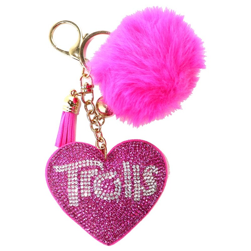 

Universal Elegant Heart Shaped Pompom Key Chain For Kids Unisex, Pink