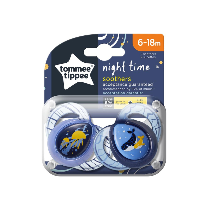 Tommee Tippee Night Time Soother, 2 Piece, Whale