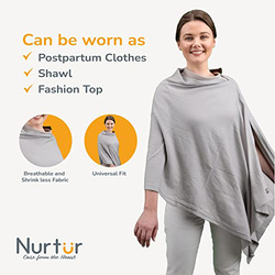 Nurtur 100% Cotton Knitted Maternity Poncho for Women, Regular, Grey