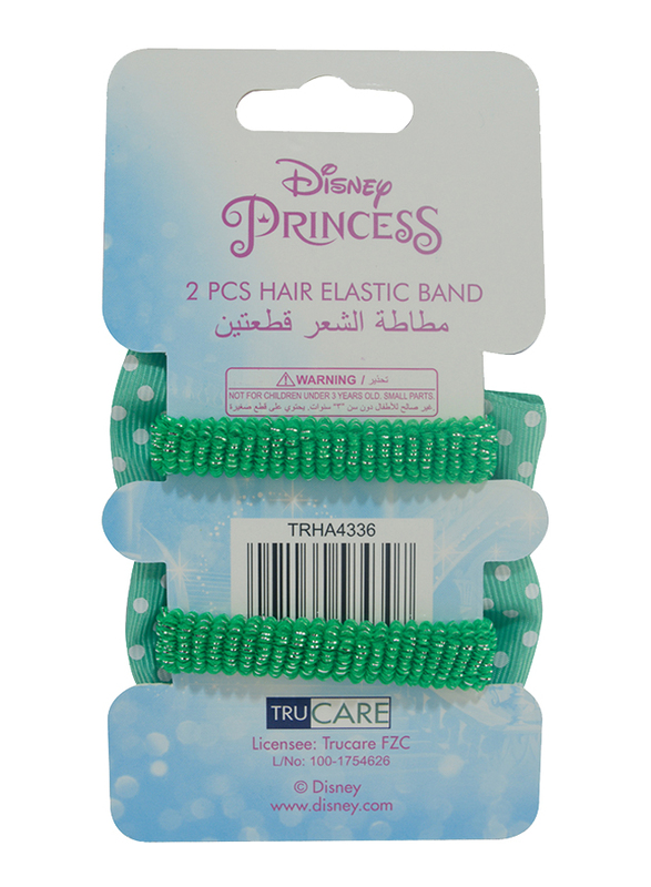 Disney Princess Hair Elastics Bands Set for Girls, 2-Pieces, Green