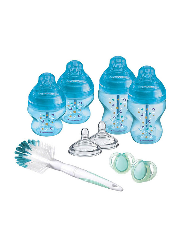 Tommee Tippee Advanced Anti-Colic Newborn Bottle Starter Kit for Ages 0-6 Month, 9-Piece, Blue