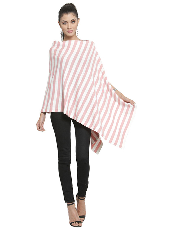 Pluchi Knitted Kia Fashion/Maternity Poncho for Women, Pink/White