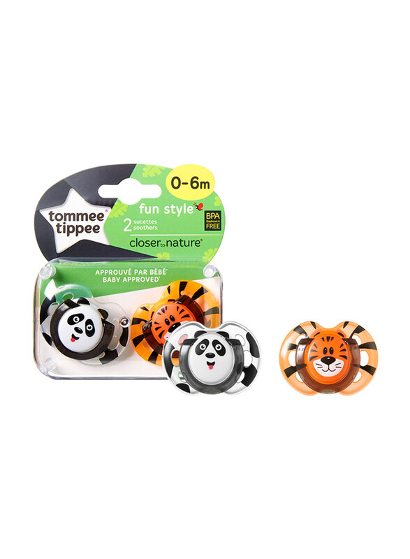 

Tommee Tippee Fun Style Panda Tiger Print Soother, 2 Pieces, Orange/White