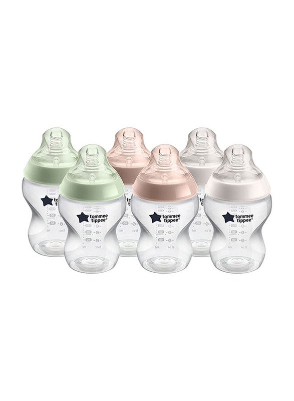Tommee Tippee Closer to Nature Baby Bottles with Slow-Flow for Ages 0+ Month, 6 x 260ml, Multicolour
