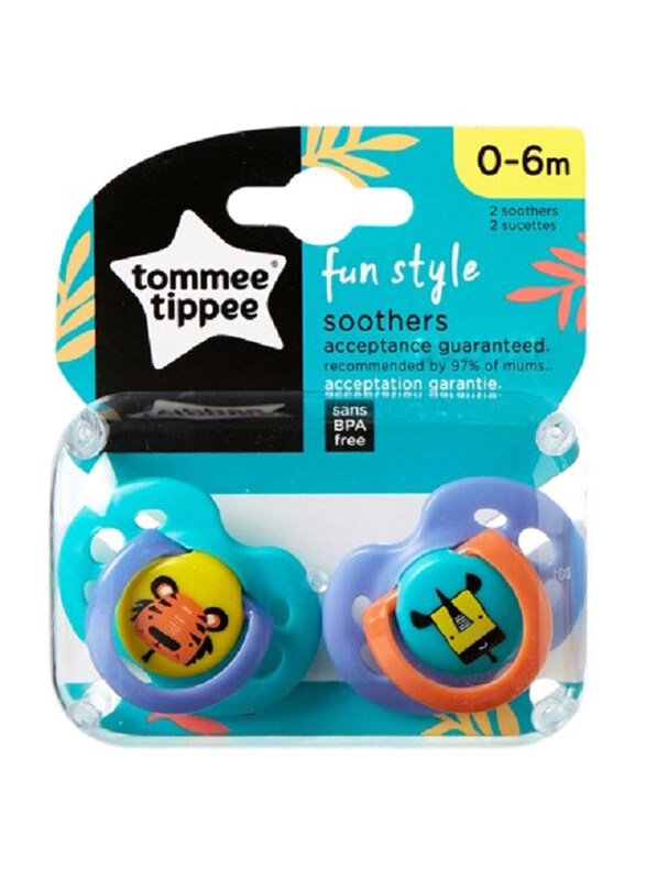 

Tommee Tippee Tiger & Rino Fun Style Soother, 2 Piece, Multicolour