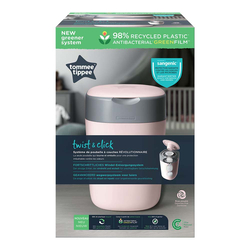 Tommee Tippee Twist and Click Advanced Nappy Bin with Refill Cassette with Sustainably Sourced Antibacterial Greenfilm,1Pieces, Pink