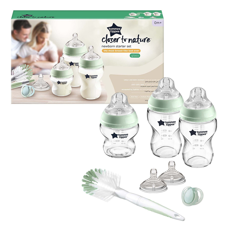 Tommee Tippee Anti-Colic Closer to Nature Feeding Bottle Kit, Clear/Green