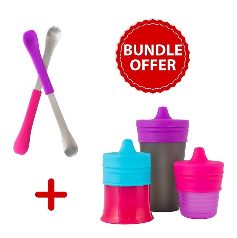 

Boon Snug Spout with Cup-Girl Swap & 2 in 1 Feeding Spoon, Pink/Purple