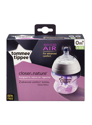 Tommee Tippee Advanced Anti-Colic Feeding Bottle with Slow Teat Unisex, 150ml, 2-Pieces, Clear