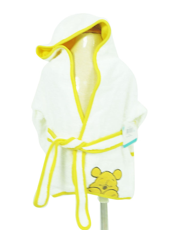ديزني ويني ذا بو روب حمام بغطاء رأس للأطفال، لعمر 6 - 36 شهر، أبيض/أصفر