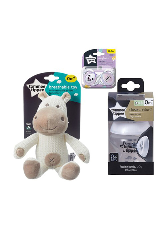 

Tommee Tippee Breathable Toy, Harry The Hippo - Brown + Anytime soother, for Ages 0-6 Months, Multicolour