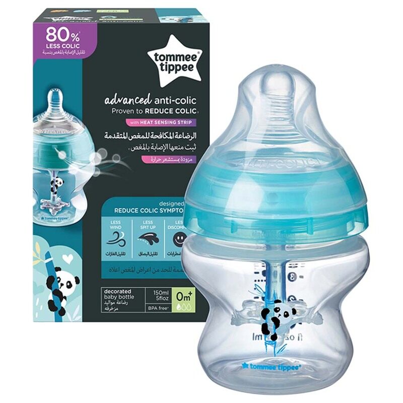 

Tommee Tippee Advanced Anti-Colic Feeding Bottle, 150ml, 0+ Months, Blue/Clear