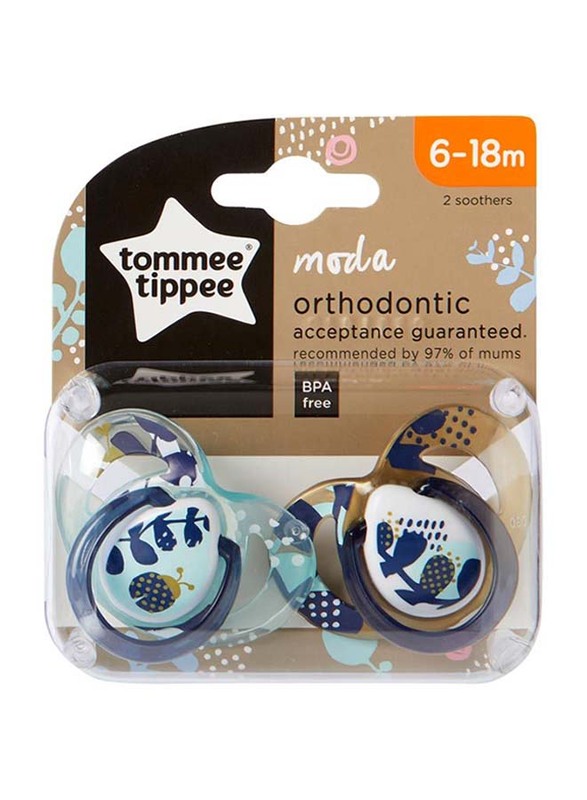 Tommee Tippee Moda Silicone Pacifier, 6-18 Months, 2 Pieces, Multicolour