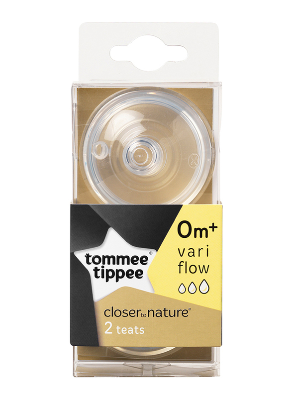 Tommee Tippee Closer to Nature Easi Vent Teats Unisex, Vari Flow, 2-Pieces, Clear