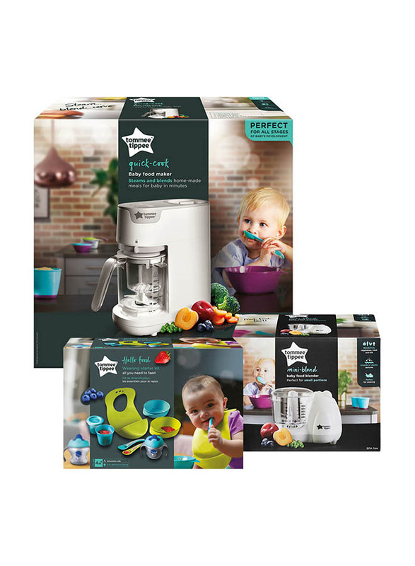 Tommee Tippee Quick Cook Baby Food Blender & Weaning Kit, White
