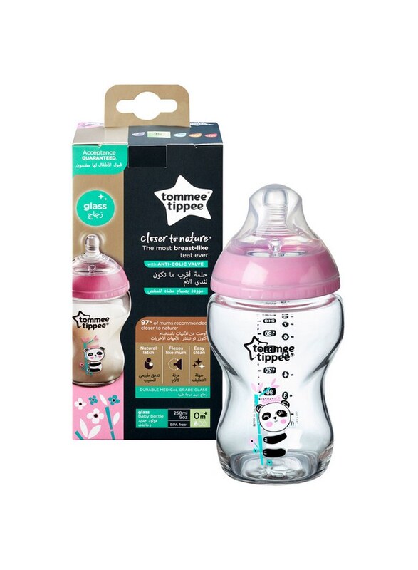 Tommee Tippee Closer To Nature Glass Girl, 250ml , Pink